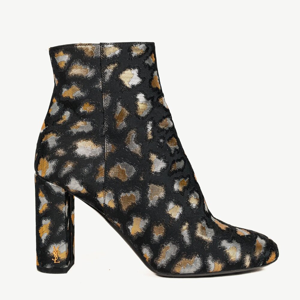 Saint Laurent Loulou Gold & Silver Glitch Leopard Jacquard Ankle Boots